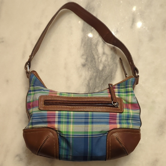 Chaps Ralph Lauren Luxemberg Blue Madras Plaid Shoulder Bag - Picture 4 of 16